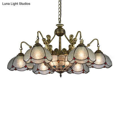 Tiffany Style Scalloped Flower Chandelier Pendant Light in Bronze with Ripple Glass