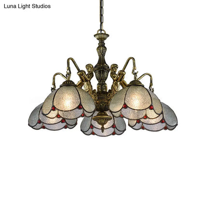 Tiffany Style Scalloped Flower Chandelier Pendant Light in Bronze with Ripple Glass