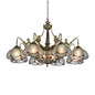 Tiffany Style Scalloped Flower Chandelier Pendant Light in Bronze with Ripple Glass