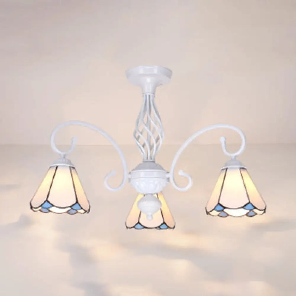 DecorBites™ DecorBites™ Tiffany Style Semi Flush Mount Light: 3/5-Light White/Blue/Sky Blue Shade for Living Room