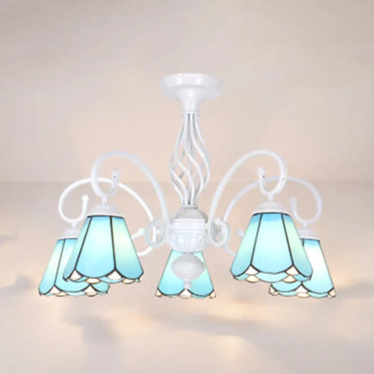 DecorBites™ DecorBites™ Tiffany Style Semi Flush Mount Light: 3/5-Light White/Blue/Sky Blue Shade for Living Room