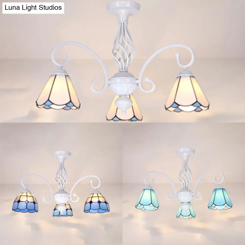 DecorBites™ DecorBites™ Tiffany Style Semi Flush Mount Light: 3/5-Light White/Blue/Sky Blue Shade for Living Room