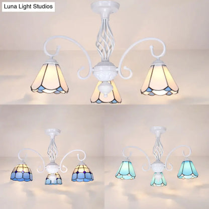 DecorBites™ DecorBites™ Tiffany Style Semi Flush Mount Light: 3/5-Light White/Blue/Sky Blue Shade for Living Room