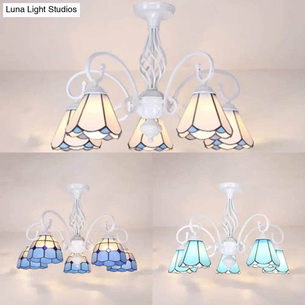 DecorBites™ DecorBites™ Tiffany Style Semi Flush Mount Light: 3/5-Light White/Blue/Sky Blue Shade for Living Room