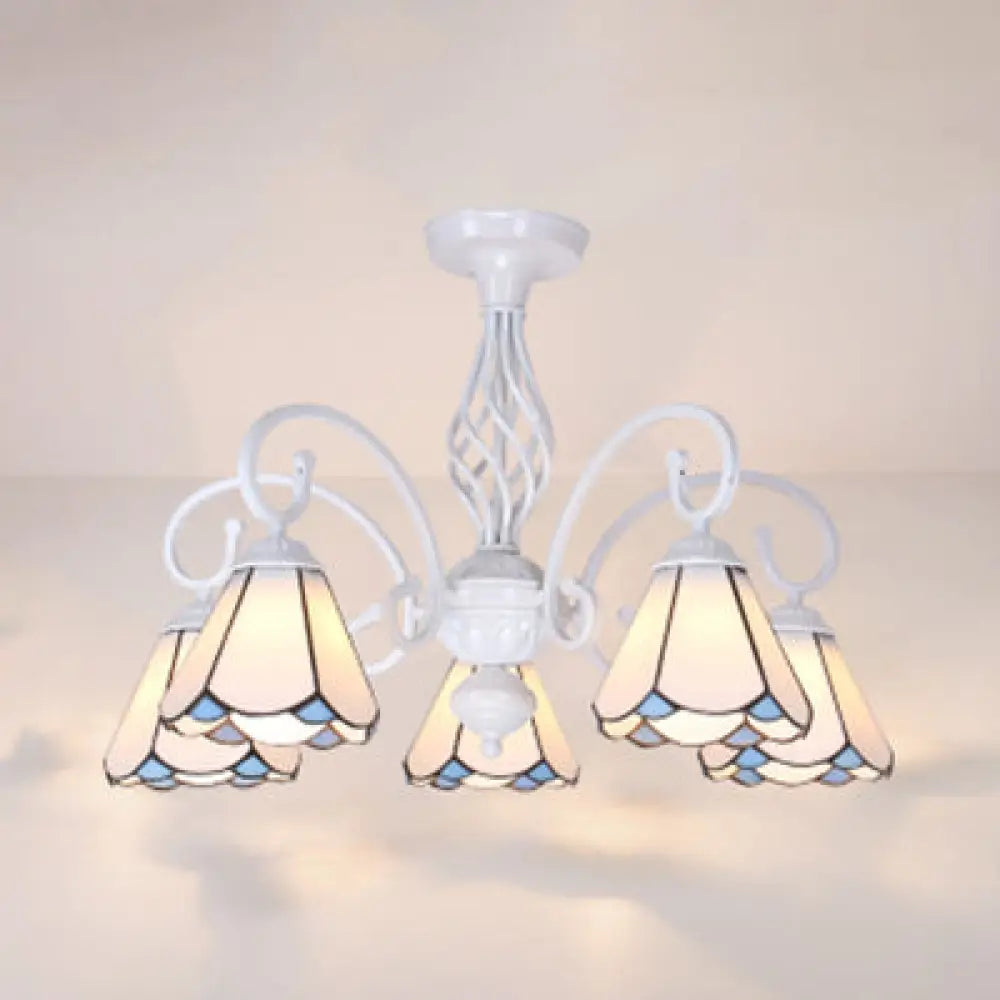 DecorBites™ DecorBites™ Tiffany Style Semi Flush Mount Light: 3/5-Light White/Blue/Sky Blue Shade for Living Room