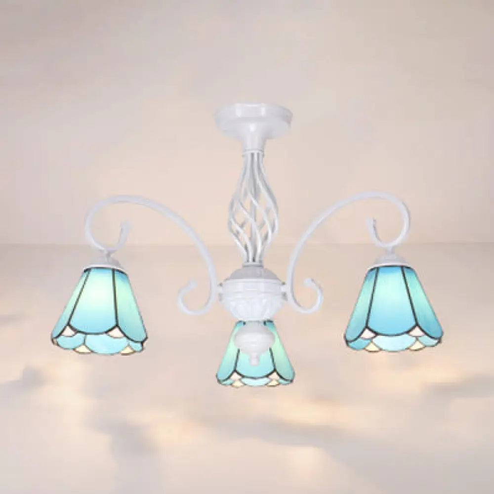 DecorBites™ DecorBites™ Tiffany Style Semi Flush Mount Light: 3/5-Light White/Blue/Sky Blue Shade for Living Room