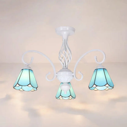 DecorBites™ DecorBites™ Tiffany Style Semi Flush Mount Light: 3/5-Light White/Blue/Sky Blue Shade for Living Room