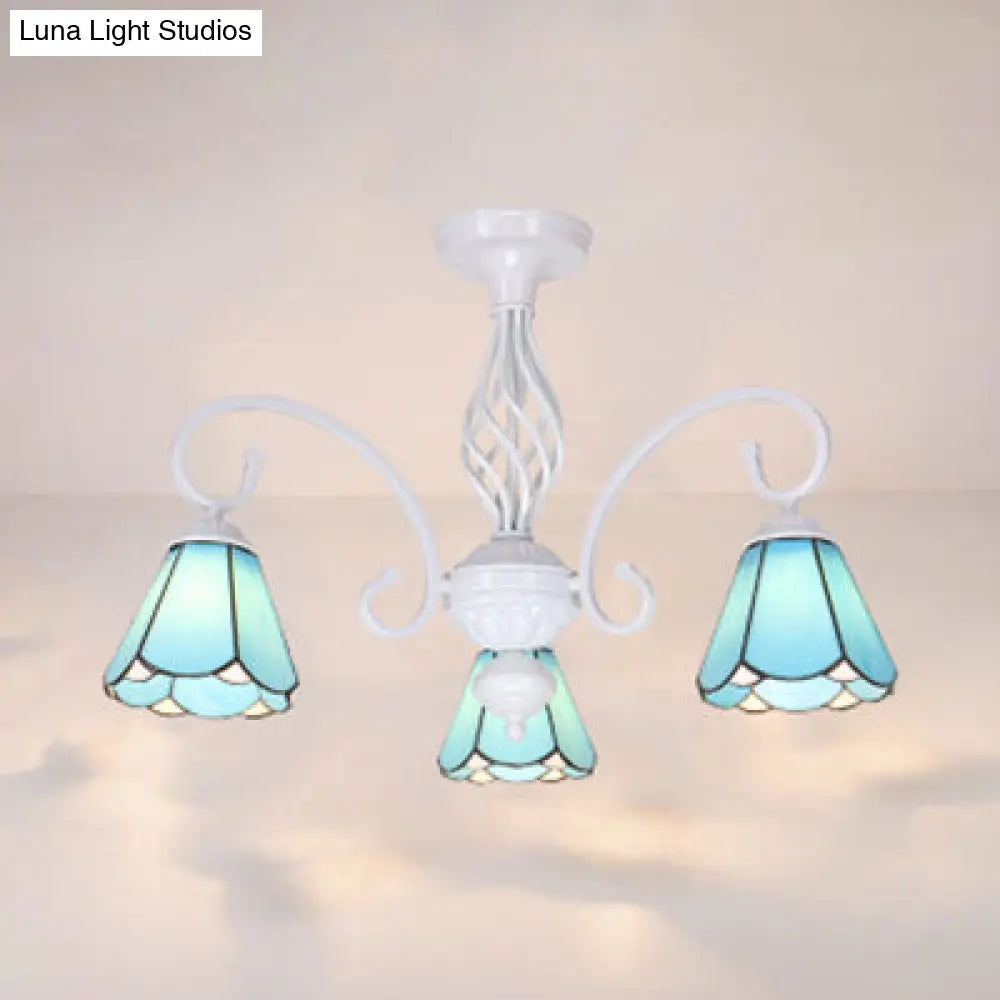 DecorBites™ DecorBites™ Tiffany Style Semi Flush Mount Light: 3/5-Light White/Blue/Sky Blue Shade for Living Room