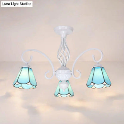 DecorBites™ DecorBites™ Tiffany Style Semi Flush Mount Light: 3/5-Light White/Blue/Sky Blue Shade for Living Room