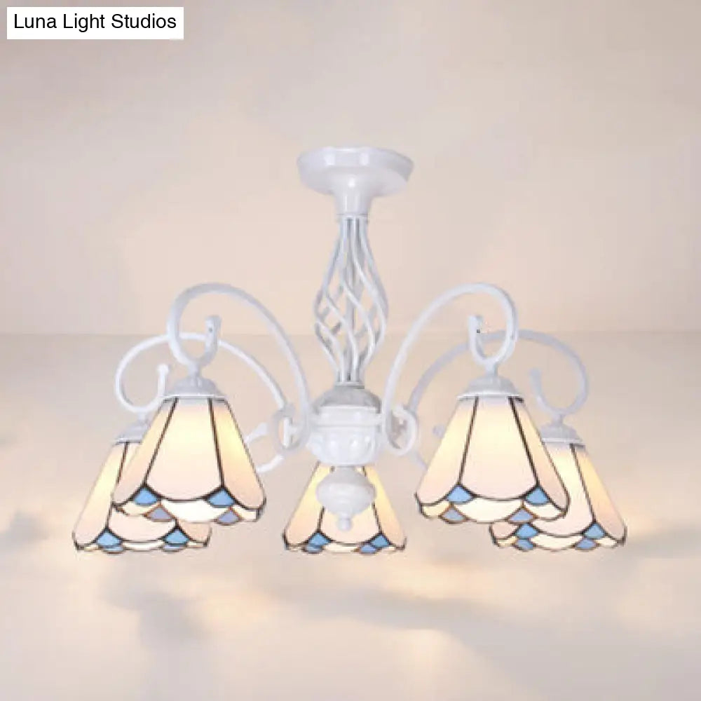 DecorBites™ DecorBites™ Tiffany Style Semi Flush Mount Light: 3/5-Light White/Blue/Sky Blue Shade for Living Room