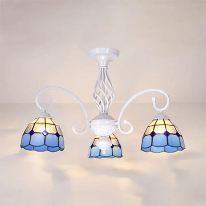 DecorBites™ DecorBites™ Tiffany Style Semi Flush Mount Light: 3/5-Light White/Blue/Sky Blue Shade for Living Room