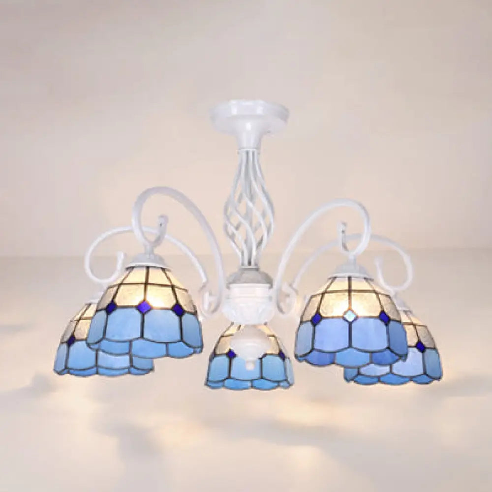 DecorBites™ DecorBites™ Tiffany Style Semi Flush Mount Light: 3/5-Light White/Blue/Sky Blue Shade for Living Room