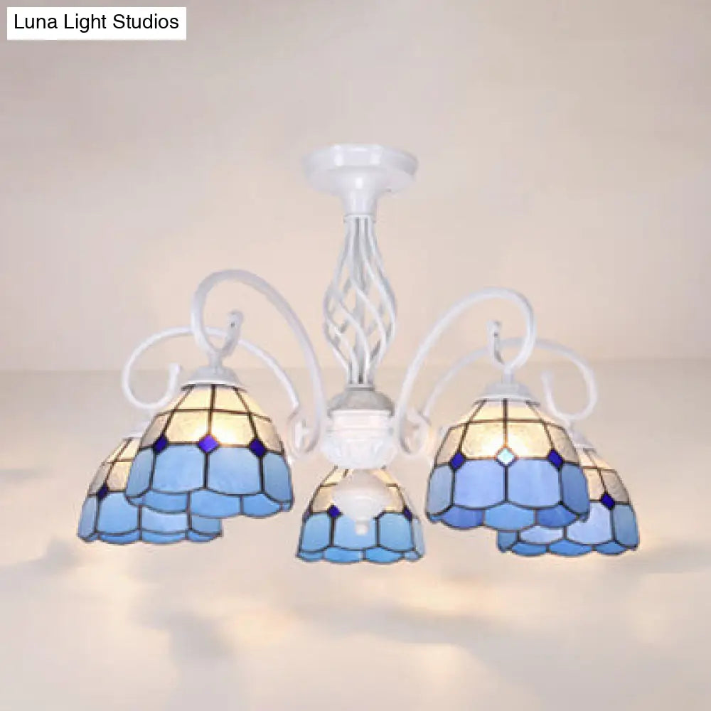 DecorBites™ DecorBites™ Tiffany Style Semi Flush Mount Light: 3/5-Light White/Blue/Sky Blue Shade for Living Room