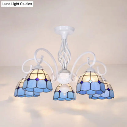 DecorBites™ DecorBites™ Tiffany Style Semi Flush Mount Light: 3/5-Light White/Blue/Sky Blue Shade for Living Room
