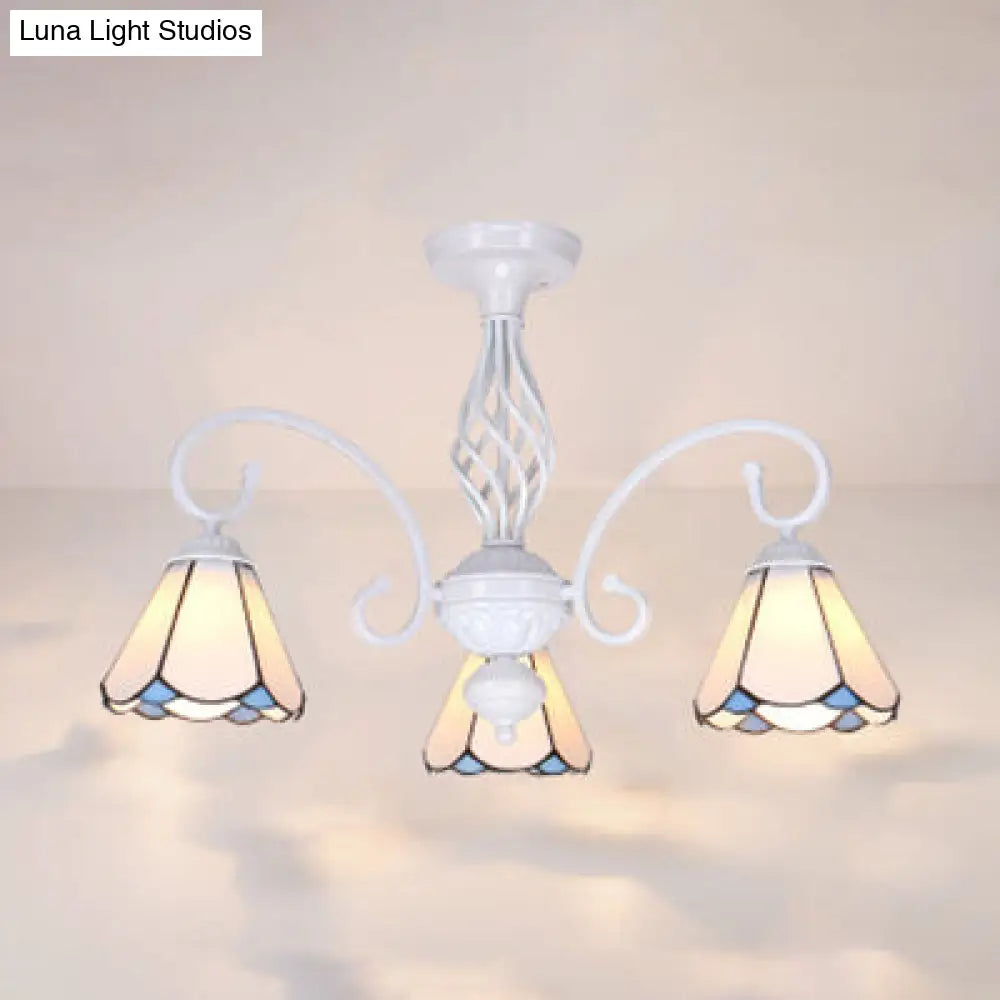 DecorBites™ DecorBites™ Tiffany Style Semi Flush Mount Light: 3/5-Light White/Blue/Sky Blue Shade for Living Room