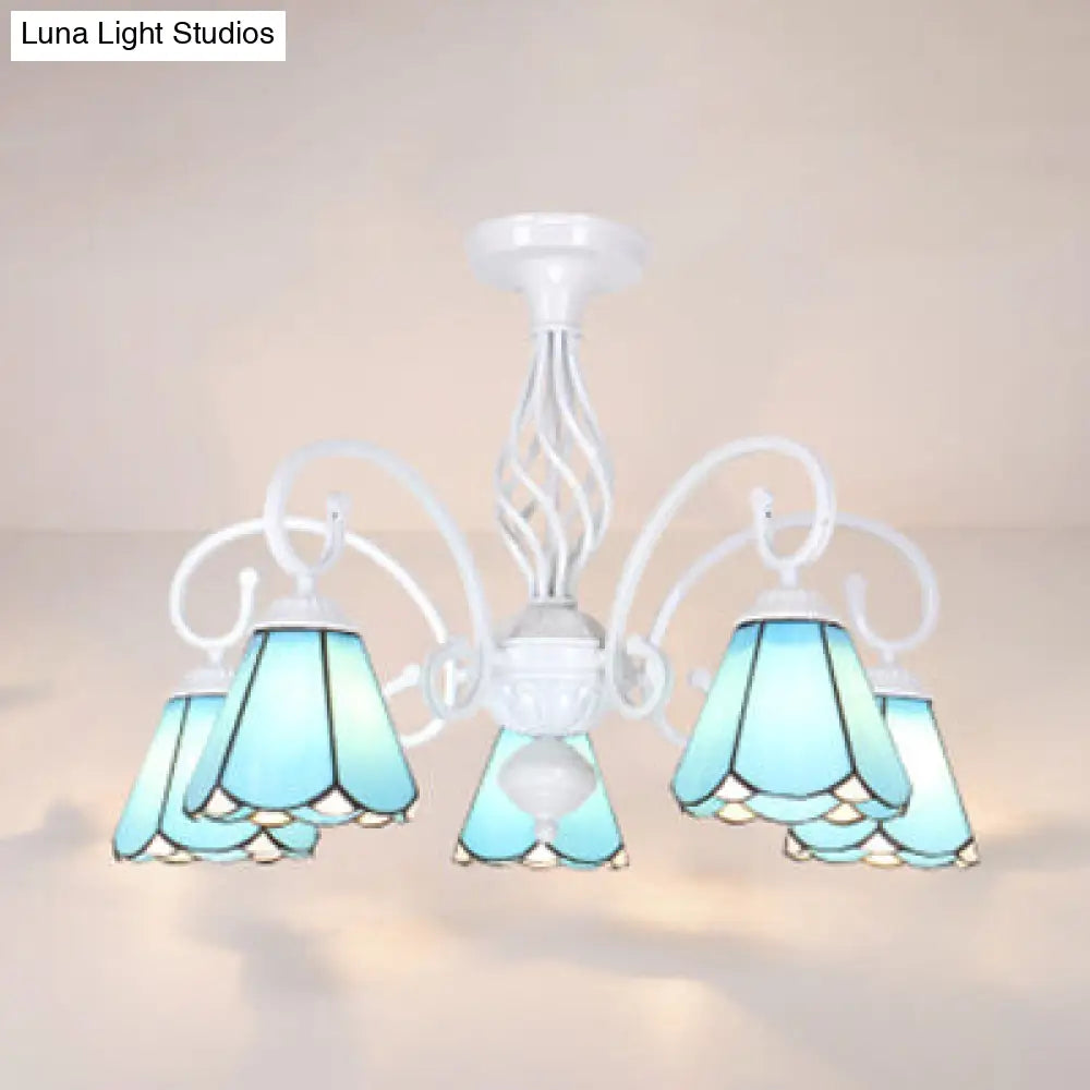 DecorBites™ DecorBites™ Tiffany Style Semi Flush Mount Light: 3/5-Light White/Blue/Sky Blue Shade for Living Room