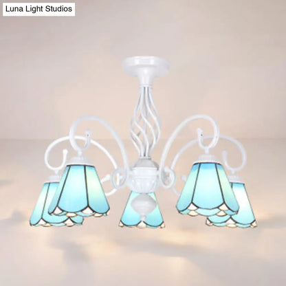 DecorBites™ DecorBites™ Tiffany Style Semi Flush Mount Light: 3/5-Light White/Blue/Sky Blue Shade for Living Room