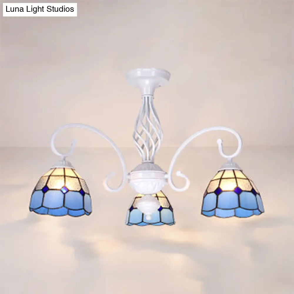 DecorBites™ DecorBites™ Tiffany Style Semi Flush Mount Light: 3/5-Light White/Blue/Sky Blue Shade for Living Room