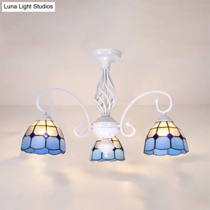 DecorBites™ DecorBites™ Tiffany Style Semi Flush Mount Light: 3/5-Light White/Blue/Sky Blue Shade for Living Room