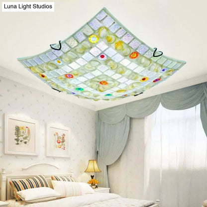 DecorBites™ DecorBites™ Tiffany Style Square Shell Flush Mount Ceiling Light with 3 Lights, White - Ideal for Kitchen (12"/16"/19.5" Wide)