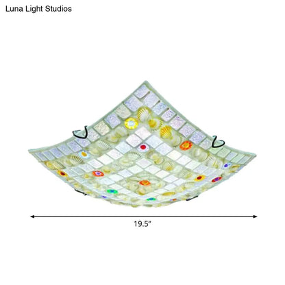 DecorBites™ DecorBites™ Tiffany Style Square Shell Flush Mount Ceiling Light with 3 Lights, White - Ideal for Kitchen (12"/16"/19.5" Wide)