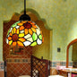 Tiffany-Style Stained Art Glass Hemisphere Pendant Lamp - Red/Orange/Green - Ceiling Hanging Light