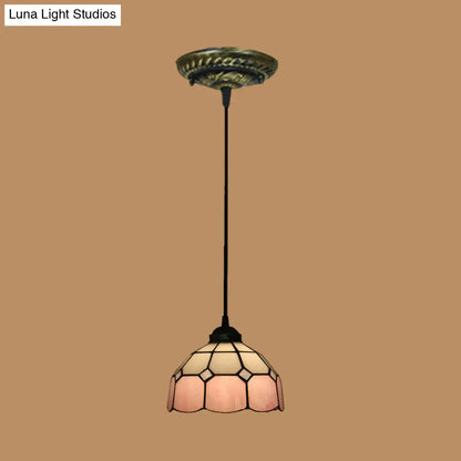 Tiffany Style Stained Art Glass Pendant Light - Domed Drop Design with 1-Light for Hanging Ceiling