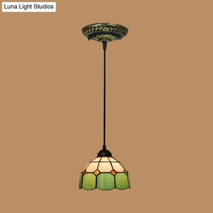 Tiffany Style Stained Art Glass Pendant Light - Domed Drop Design with 1-Light for Hanging Ceiling