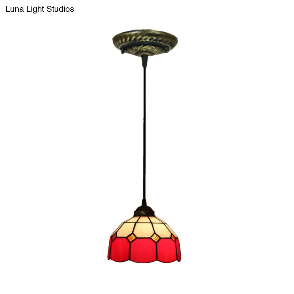 Tiffany Style Stained Art Glass Pendant Light - Domed Drop Design with 1-Light for Hanging Ceiling