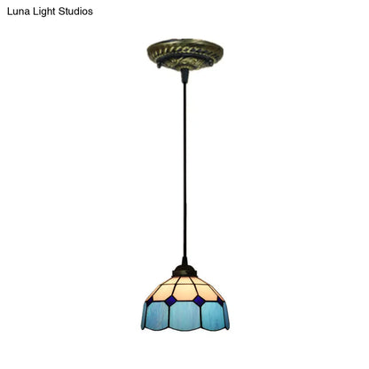 Tiffany Style Stained Art Glass Pendant Light - Domed Drop Design with 1-Light for Hanging Ceiling