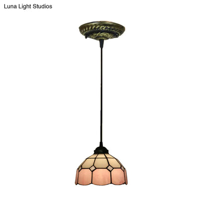 Tiffany Style Stained Art Glass Pendant Light - Domed Drop Design with 1-Light for Hanging Ceiling