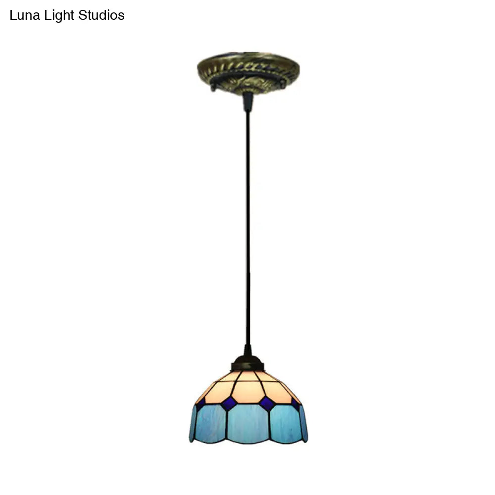 Tiffany Style Stained Art Glass Pendant Light - Domed Drop Design with 1-Light for Hanging Ceiling