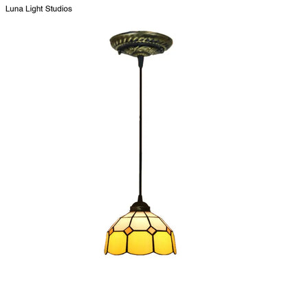 Tiffany Style Stained Art Glass Pendant Light - Domed Drop Design with 1-Light for Hanging Ceiling