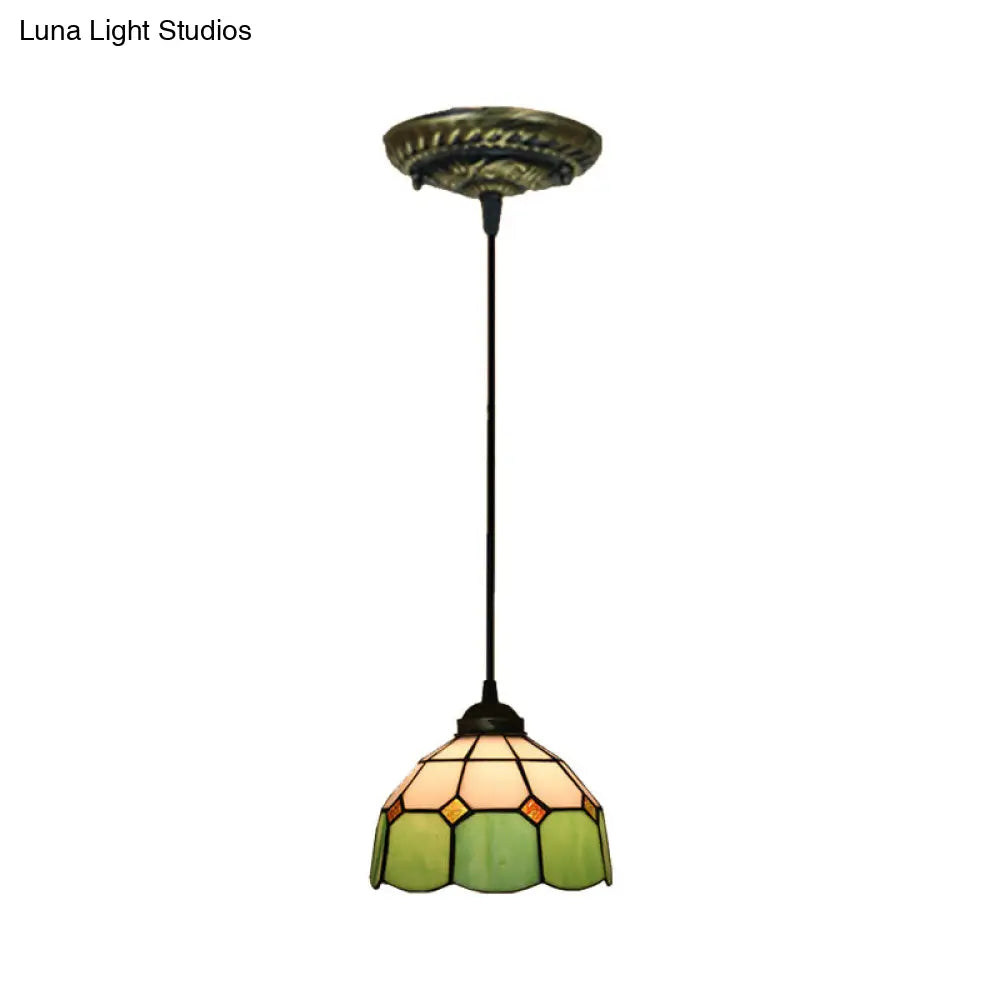 Tiffany Style Stained Art Glass Pendant Light - Domed Drop Design with 1-Light for Hanging Ceiling