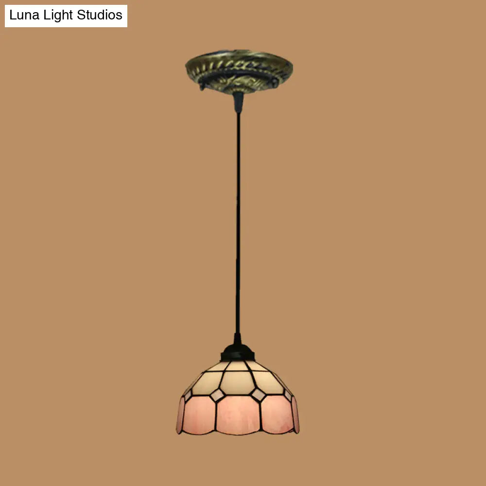 Tiffany Style Stained Art Glass Pendant Light - Domed Drop Design with 1-Light for Hanging Ceiling