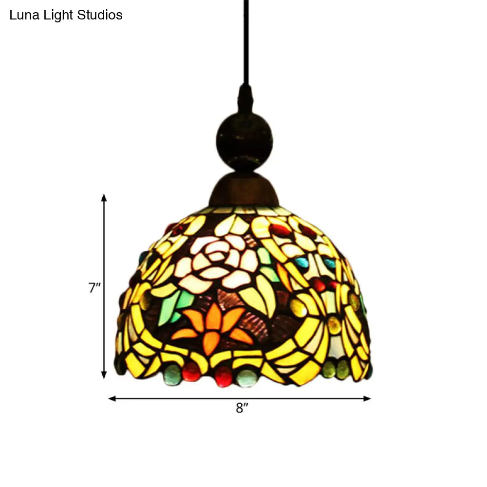 Tiffany Style Stained Art Glass Pendant Light - Pink/Yellow Blossom Ceiling Lamp