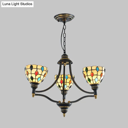 Tiffany Style Stained Glass Beaded Chandelier - Black and Gold, 3/6/8 Lights, Ceiling Pendant