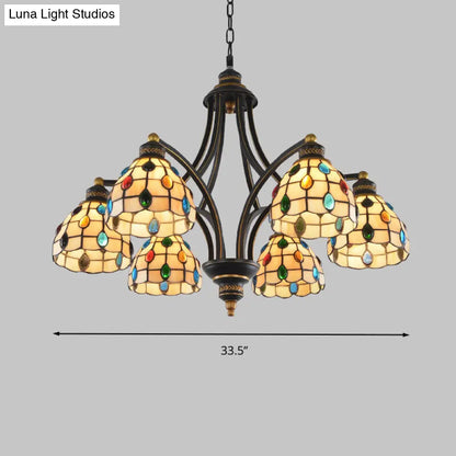 Tiffany Style Stained Glass Beaded Chandelier - Black and Gold, 3/6/8 Lights, Ceiling Pendant