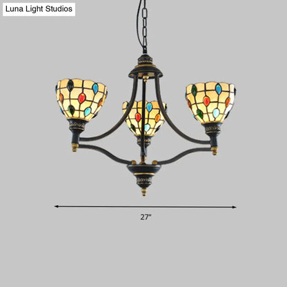 Tiffany Style Stained Glass Beaded Chandelier - Black and Gold, 3/6/8 Lights, Ceiling Pendant