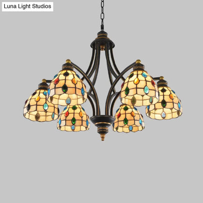 Tiffany Style Stained Glass Beaded Chandelier - Black and Gold, 3/6/8 Lights, Ceiling Pendant