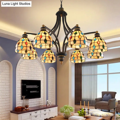 Tiffany Style Stained Glass Beaded Chandelier - Black and Gold, 3/6/8 Lights, Ceiling Pendant