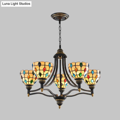Tiffany Style Stained Glass Beaded Chandelier - Black and Gold, 3/6/8 Lights, Ceiling Pendant