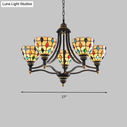 Tiffany Style Stained Glass Beaded Chandelier - Black and Gold, 3/6/8 Lights, Ceiling Pendant