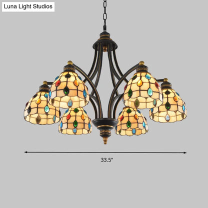 Tiffany Style Stained Glass Beaded Chandelier - Black and Gold, 3/6/8 Lights, Ceiling Pendant
