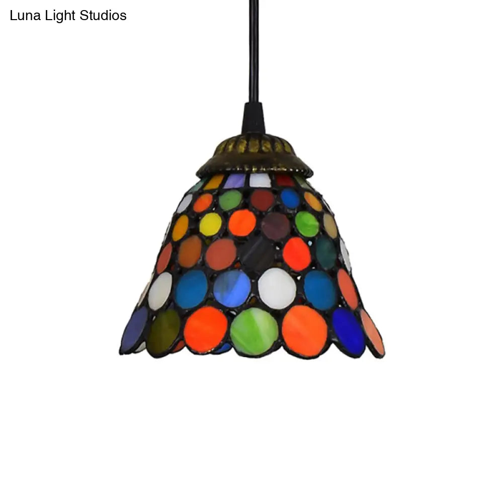 Tiffany-Style Stained Glass Bell Pendant Light in Black