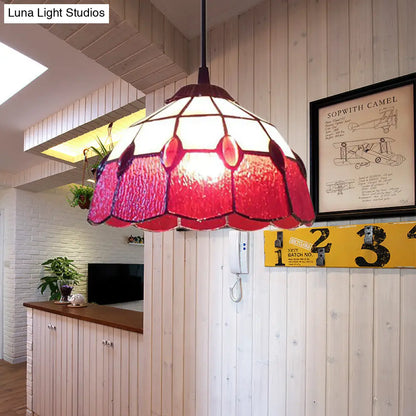 Tiffany-Style Stained Glass Bowl Pendant Lamp - Red Drop 1 Head Lighting for Living Room