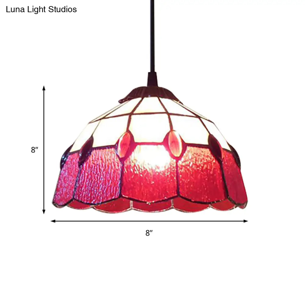 Tiffany-Style Stained Glass Bowl Pendant Lamp - Red Drop 1 Head Lighting for Living Room