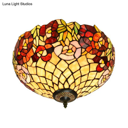 DecorBites™ DecorBites™ Tiffany-Style Stained Glass Ceiling Lamp in Bronze With 3 Bulb Flush Mount