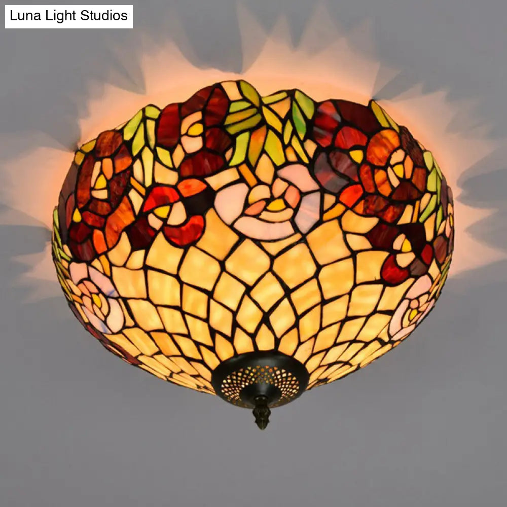 DecorBites™ DecorBites™ Tiffany-Style Stained Glass Ceiling Lamp in Bronze With 3 Bulb Flush Mount