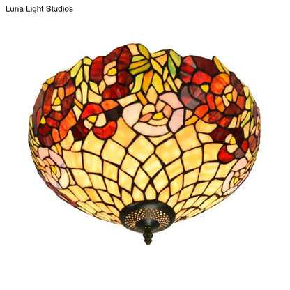 DecorBites™ DecorBites™ Tiffany-Style Stained Glass Ceiling Lamp in Bronze With 3 Bulb Flush Mount